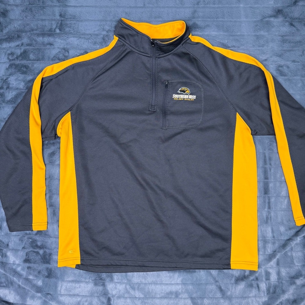 Colosseum Southern Miss Golden Eagles Mens XL Quarter Zip Pullover Grey Yellow